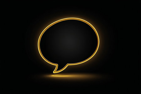 Gold glowing conversation bubbles on black backgroundの素材