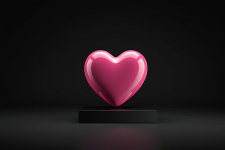 Pink heart-shaped 3D material on a black baseの素材