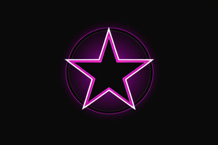 Glowing neon pentagram on black backgroundの素材