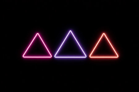 Glowing triangle neon element on black backgroundの素材