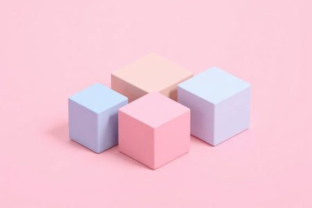 Colorful geometric cube on pink backgroundの素材