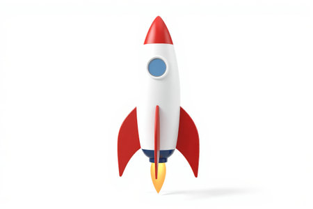 Red and white cartoon rocket launch diagramの素材