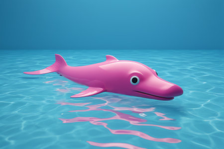 Pink dolphins floating on blue waterの素材