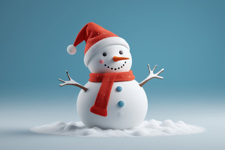 Snowman image wearing Santa hat scarfの素材