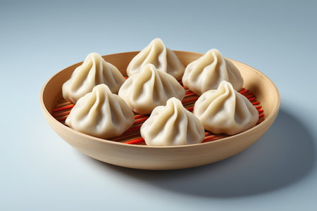 Delicious xiaolongbao on bamboo trayの素材