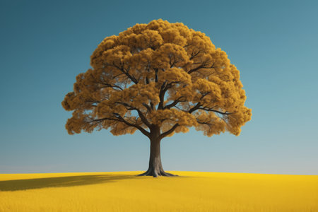 Separate golden trees in a fieldの素材