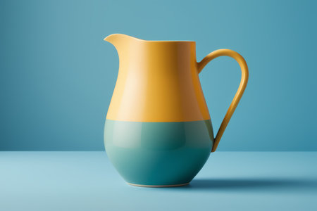 Close-up of a still life with a two-color ceramic kettleの素材