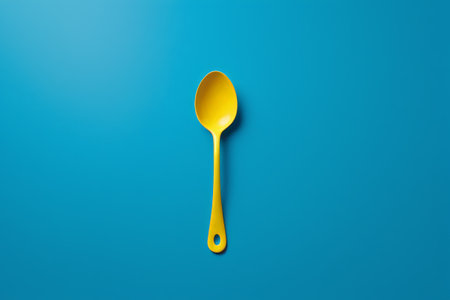 Yellow spoon on blue backgroundの素材