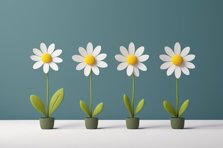 Four minimalist daisy potted plantsの素材