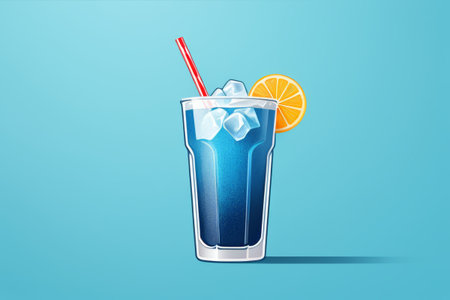 Blue drink with ice and orange slicesの素材