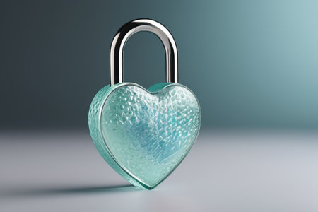Close-up of heart-shaped glass padlockの素材