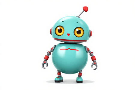 Blue cartoon robot standing imageの素材