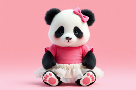 Panda doll in pink clothesの素材