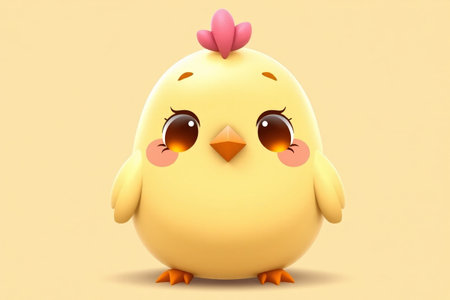 Cute yellow cartoon chick imageの素材