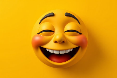 Close up of the yellow smiley face emojiの素材