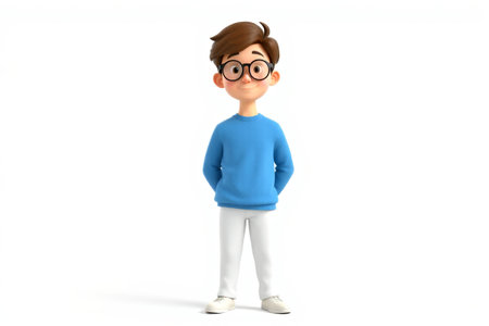 Cartoon boy standing with glassesの素材