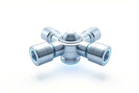 3D rendering of metal four-way pipe fittingsの素材