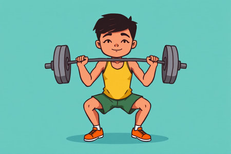 Boys holding barbells fitness illustrationの素材