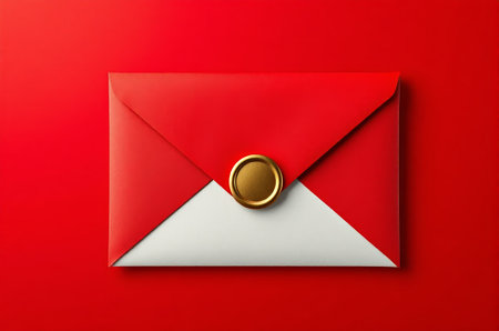 Fire-stamped envelope on red backgroundの素材