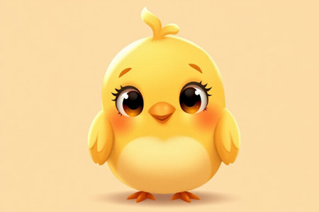 Cute yellow cartoon chick imageの素材
