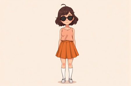 Cartoon girl standing with sunglassesの素材