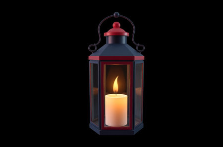 Candle lantern on black backgroundの素材