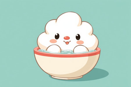 Cartoon clouds taking a bath in a bowlの素材