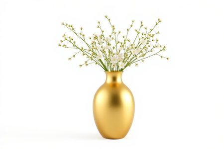 Gold vase with small white flowersの素材