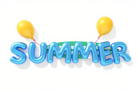 Blue 3D SUMMER text with balloonの素材
