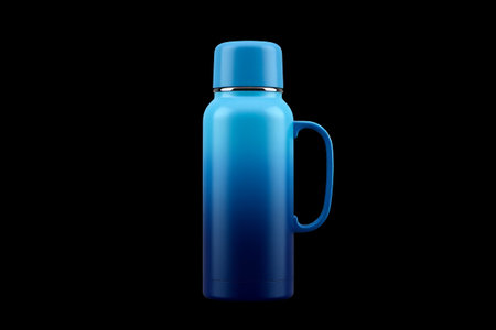 Close-up of blue thermos cupの素材