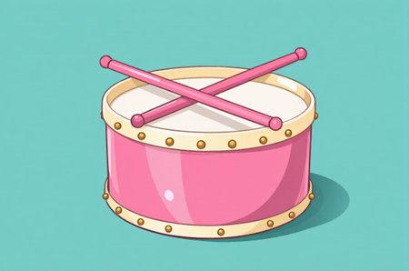 Cartoon style pink drums and drumsticksの素材