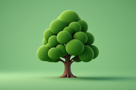 Green cartoon style tree illustrationの素材