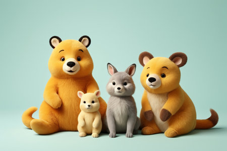 Four cute animal animated characters take a photo togetherの素材