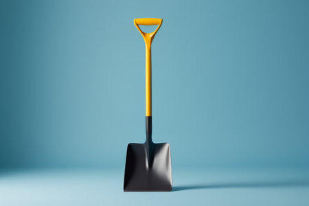 Yellow handle spade on a blue backgroundの素材