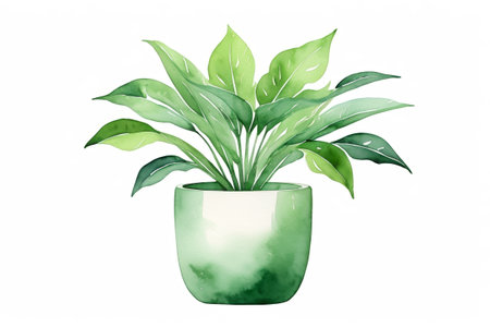 Watercolor style potted green plantsの素材