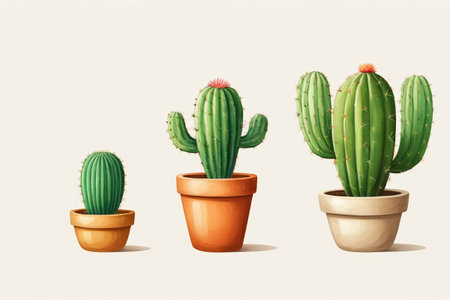 Three pots of cactus pots of different shapesの素材
