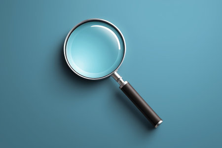 Close-up of the magnifying glass on a blue backgroundの素材