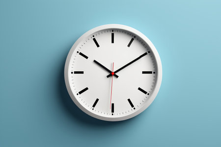 White circular clock on blue backgroundの素材