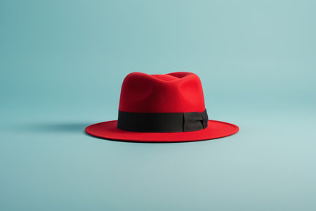Red top hat on blue backgroundの素材