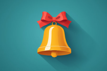 Yellow bell with red bow illustrationの素材