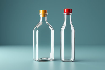 Two clear bottles glass with lids for displayの素材