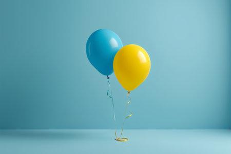 Yellow and blue balloons on a blue backgroundの素材