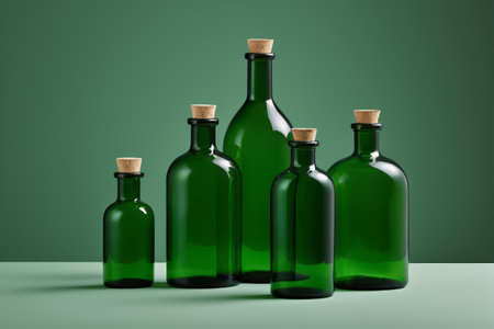 Green glass wine bottle combination still lifeの素材
