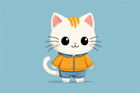 Cartoon kitten wearing casual clothesの素材