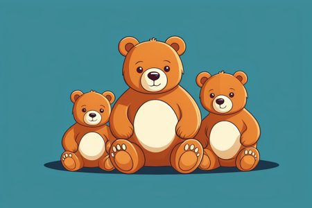 Three cartoon bears standing seatedの素材