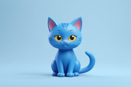 Blue cartoon kitten sitting imageの素材