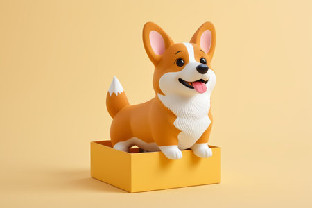 Cartoon corgi doll in yellow boxの素材