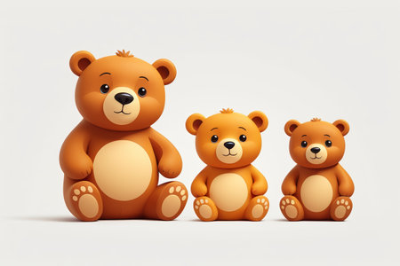Three cartoon bears sitting upright image materialsの素材
