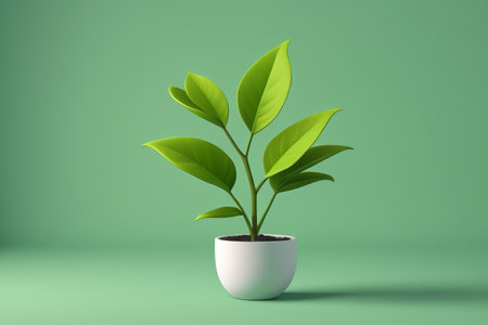 Green plants growing in white potsの素材