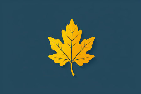 Yellow maple leaves on a blue backgroundの素材